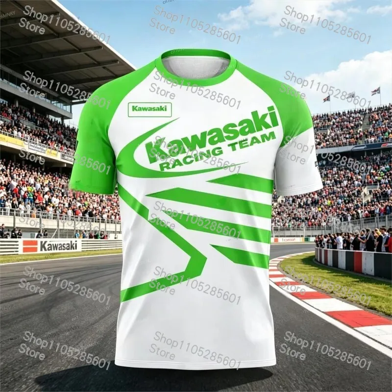 Kawasaki Themed Fashion Printed Short-sleeve T-shirt Trendy Sporty Casual Top for Motorcycle Enthusiasts view 2