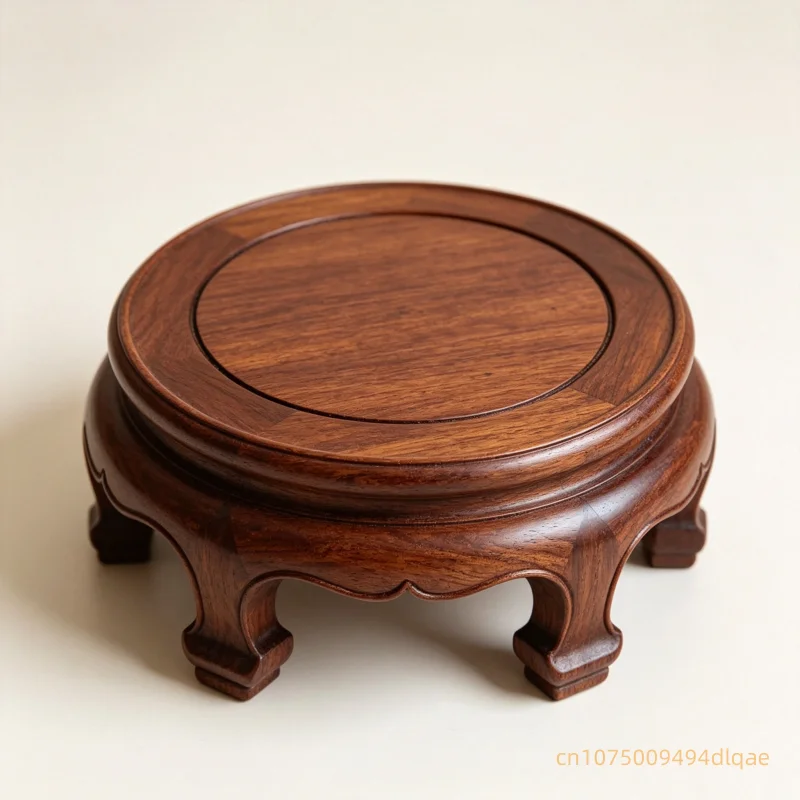 Solid Wood Round Plant Stand Carved Pedestal, Vintage Flower Pot Vase Stone Ornament Display Rack Ornament Holder