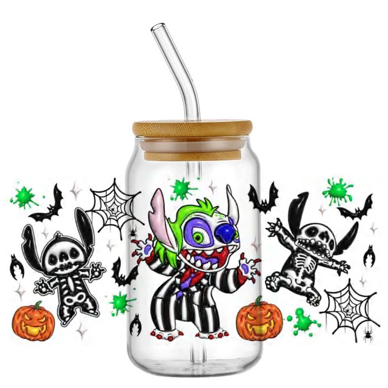 

Halloween Horror Theme Stitch pattern Decal 16oz UV DTF Cup Wrap Transfers Stickers Washable Custom Logo DIY Mug Sticker