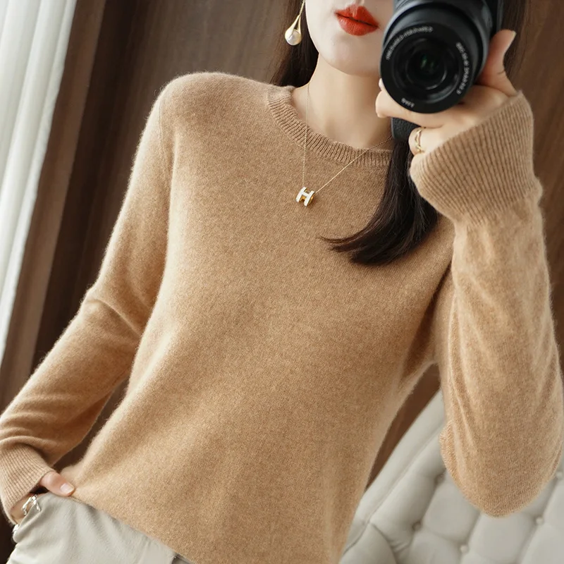 2023 new women's cashmere pullover casual solid color pullover fashion women's spring and autumn multi-color optional soft and c