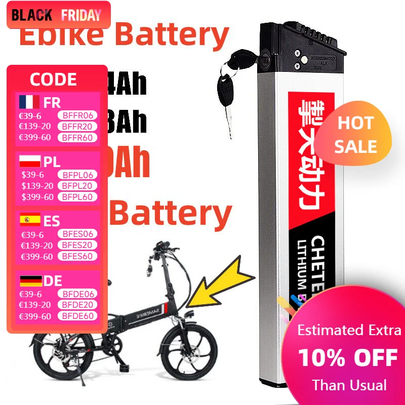 Samebike LO26 20LVXD Battery 48V 20Ah 14Ah 10Ah Li-ion Batteries Rechargable for Folding Ebike 500W 750W 18650 Batterie Pack