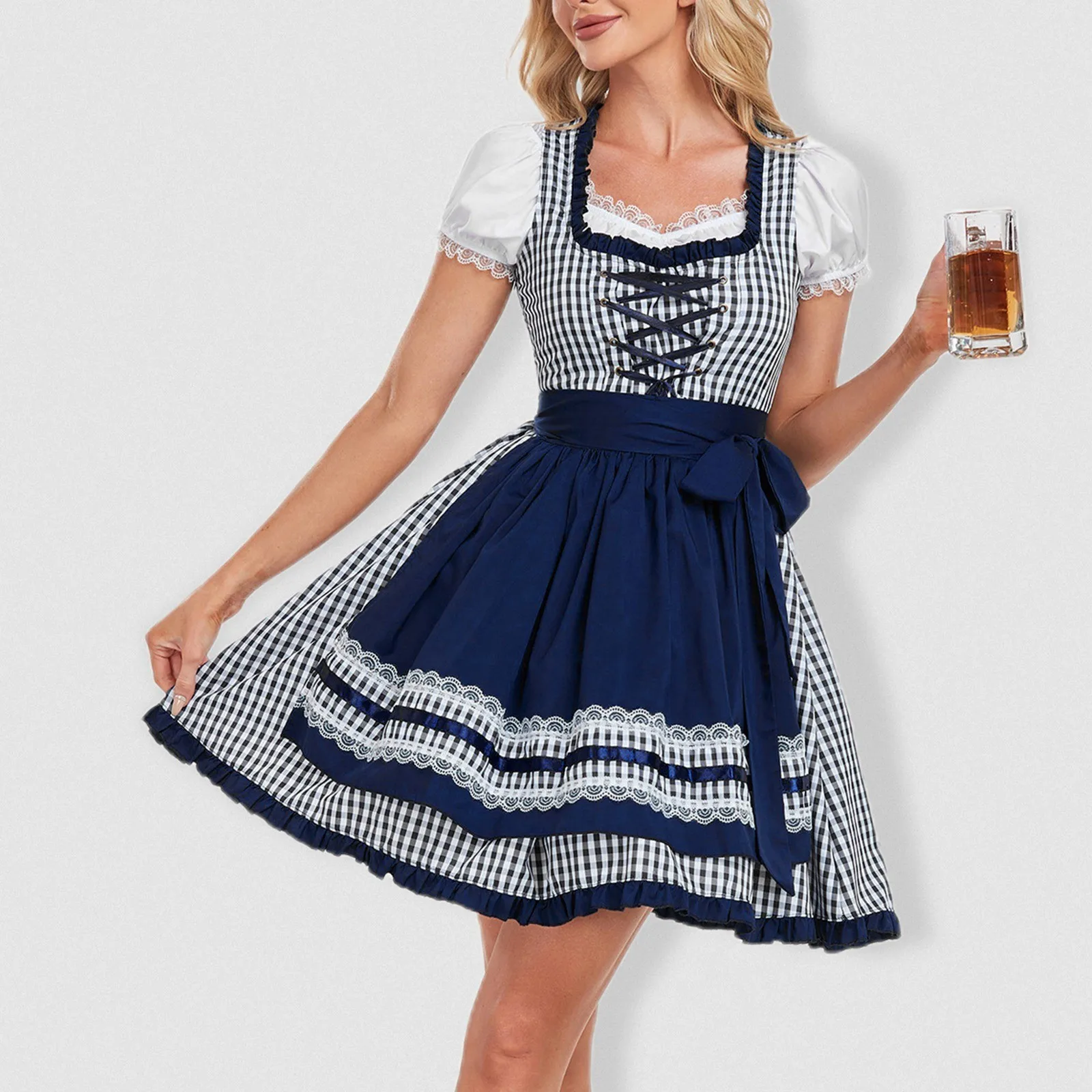 Lady Bavarian แบบดั้งเดิม Dirndl ชุด Carnival Oktoberfest Dirndl เครื่องแต่งกายคอสเพลย์เครื่องแต่งกายฮาโลวีนชุดแฟนซีปาร์ตี้ผู้หญิง