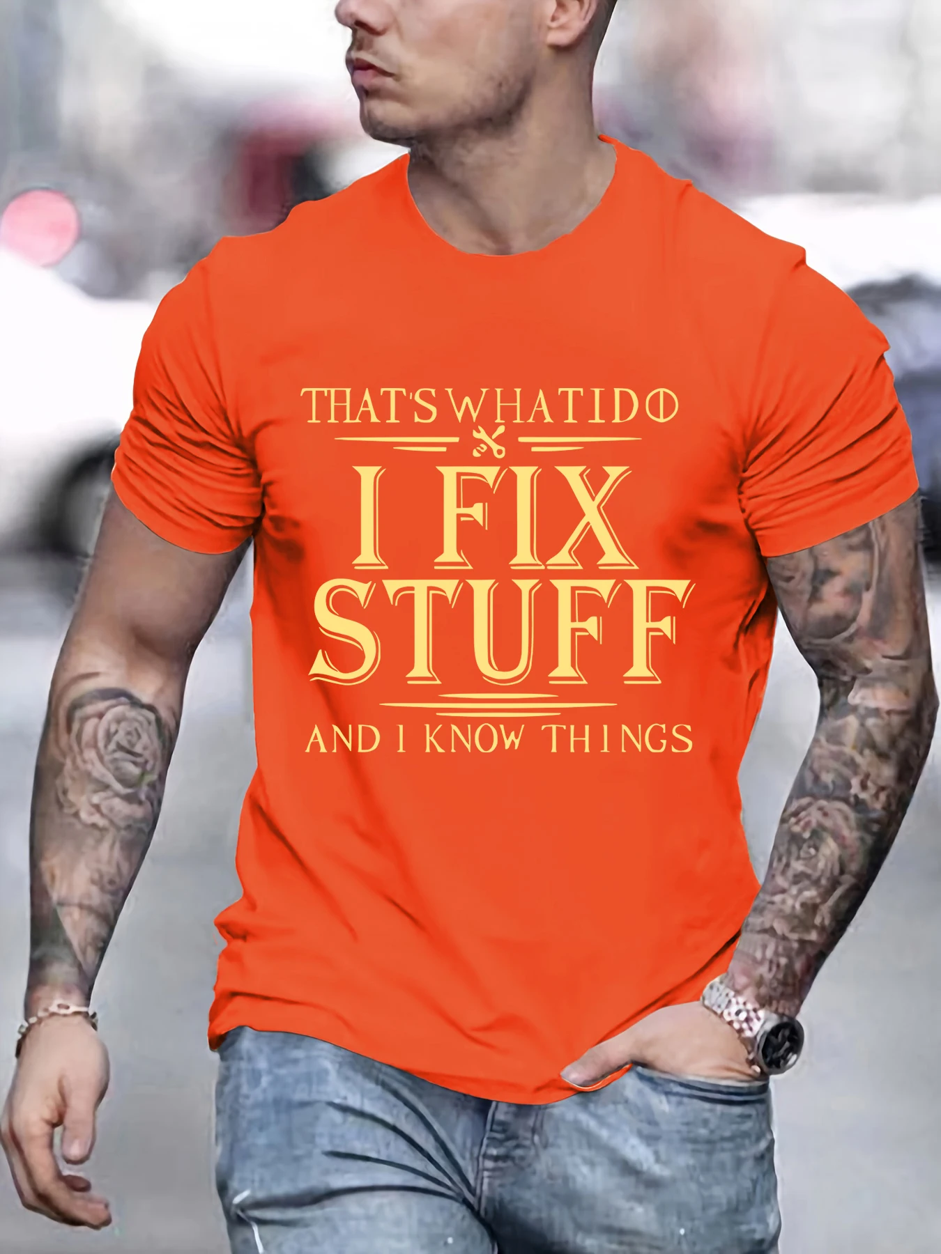 Men's Casual Crew Neck I Fix Stuff Print Short Sleeves T-shirt For Summer 