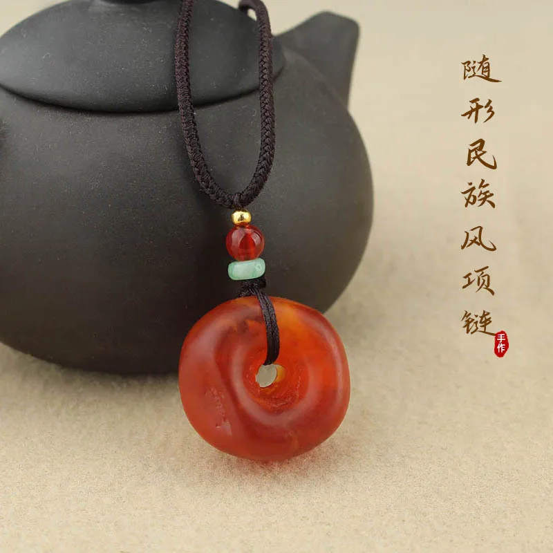 

DIY accessories Simple ethnic style imitation beeswax safety buckle pendant necklace men's and women's versatile pendant sweater