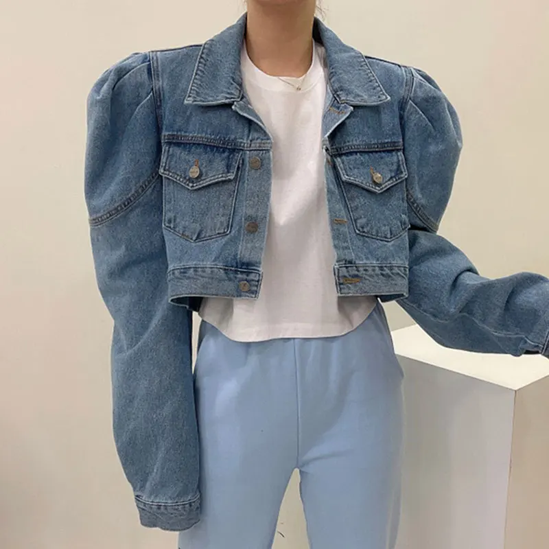 Matakawa Short Jackets Women Solid Autumn Puff Sleeve Vintage Korean Fashion Denim Chaquetas Simple Elegant Veste Femme 4 Matakawa Short Jackets Women Solid Autumn Puff Sleeve Vintage Korean Fashion Denim Chaquetas Simple Elegant Veste Femme 4