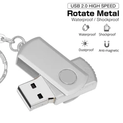 Metal USB Flash Drive 2.0 Rotation Pen Drive 4GB 8GB 16GB 32GB 64GB Real Capacity Pendrive USB Memory Stick with Key Chain