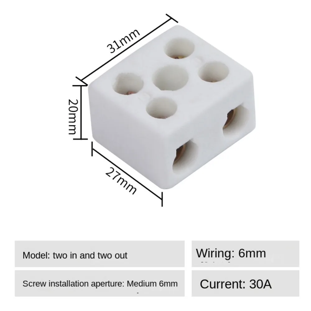 1 In 1 Out Ceramic Wiring Terminal Block 2 In 2 Out High-temperature Resistant Ceramic Terminal Post 2 Position 5 Hole Copper
