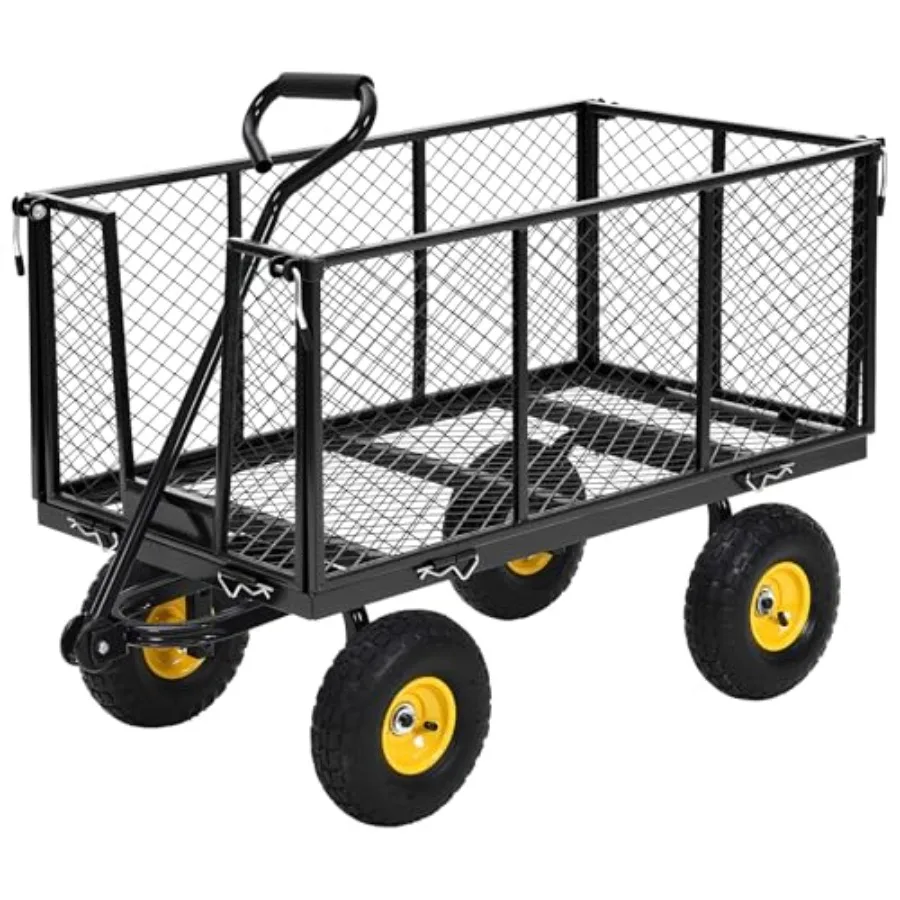 

Heavy Duty Steel Garden Cart 1100LBS Pullable Metal Garden Wagon with 10 Wheels 180 Rotating Handle and Removable Sides for Out