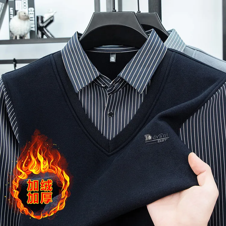 

Thiened Fce Long Sve irt Collar T-irt Men's Slim Fit Warm Base irt Autumn Winter Faion Ci Sle Color