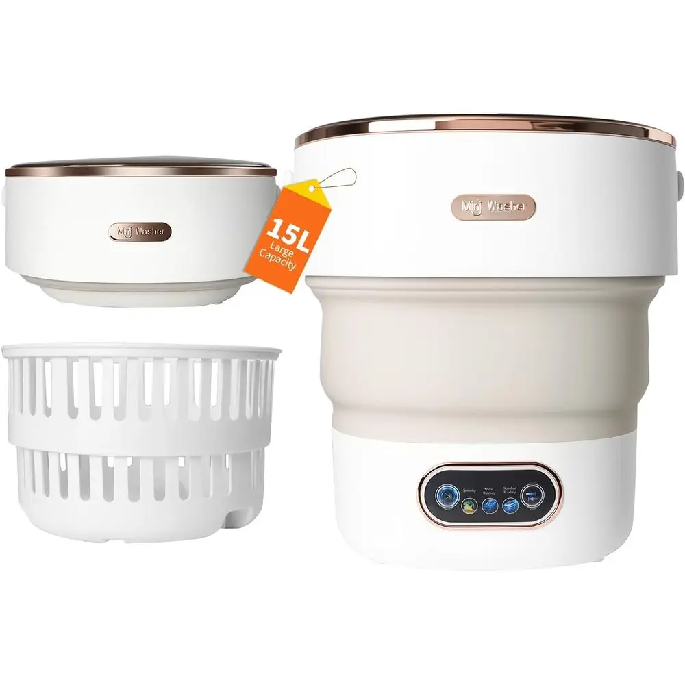 15L Mini Washer with 4 Modes and Spin Basket, Large Capacity Laundry Washer for Underwear, Baby Clothes, Foldable for Apartments
