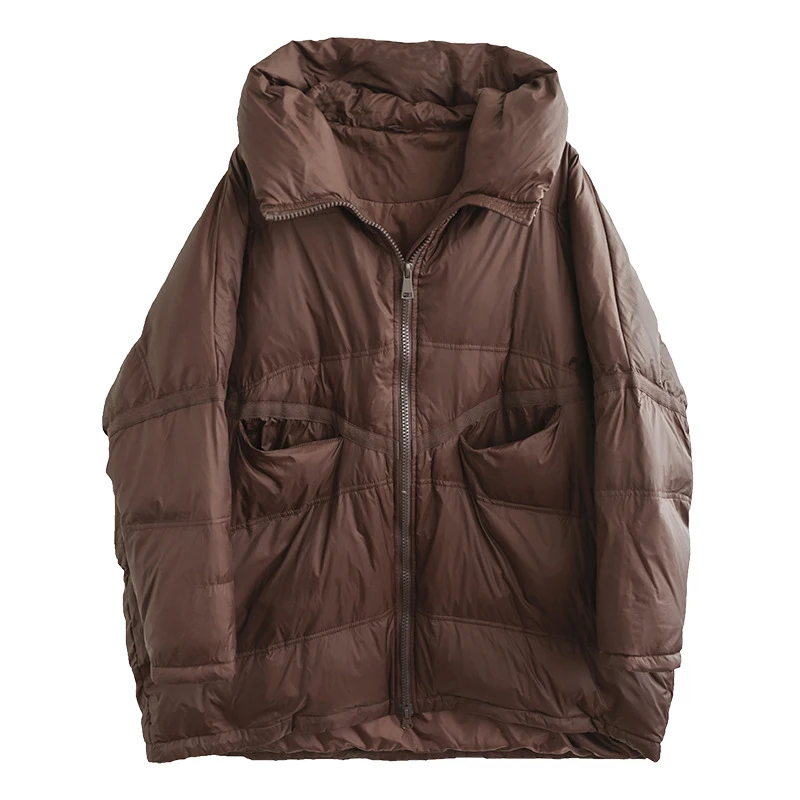 Schinteon mulher pato branco para baixo solto jaqueta com capuz outono inverno outwear casual sobre tamanho retalhos casaco estilo coreano