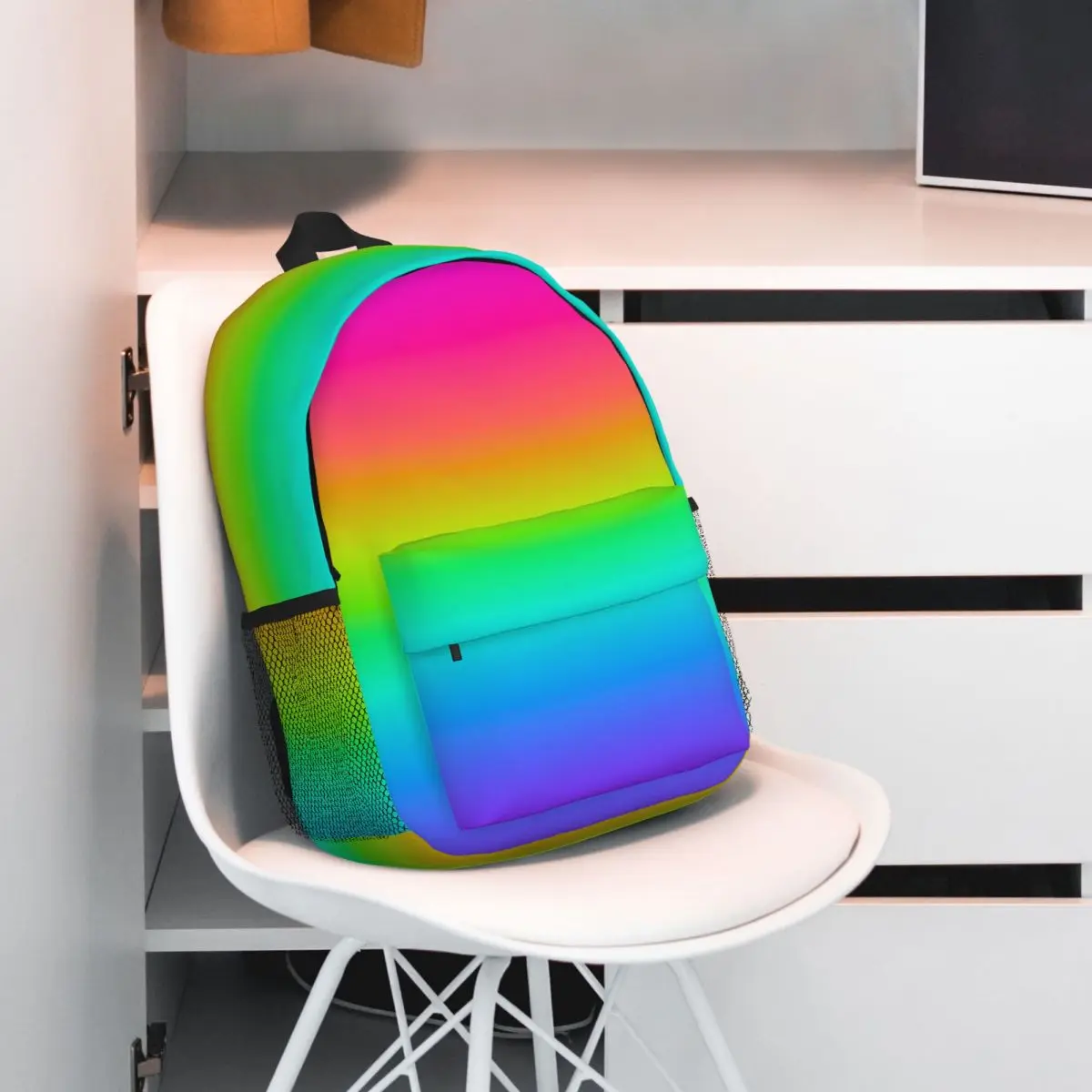 Mochila escolar de dibujos animados para niños y niñas, de gran capacidad bolso de hombro, neón, Arco Iris, ombré