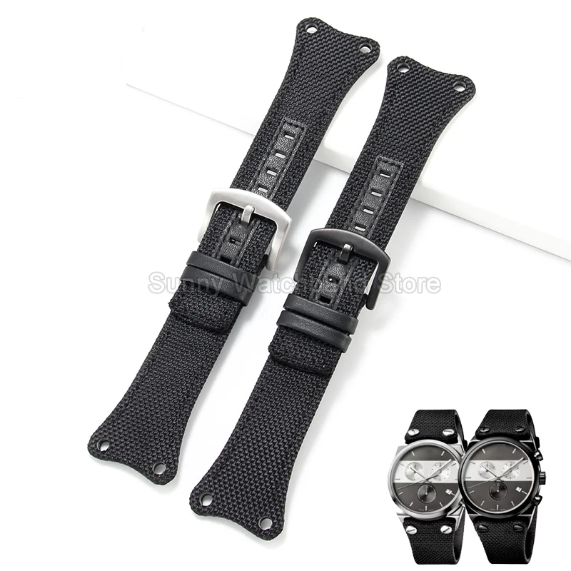 Proprietary Curved Interface Black Nylon Watch Strap for CK K4B371B6 K4B381B3 K4B384B6 Rugged Durable Breathable Fabric Premium