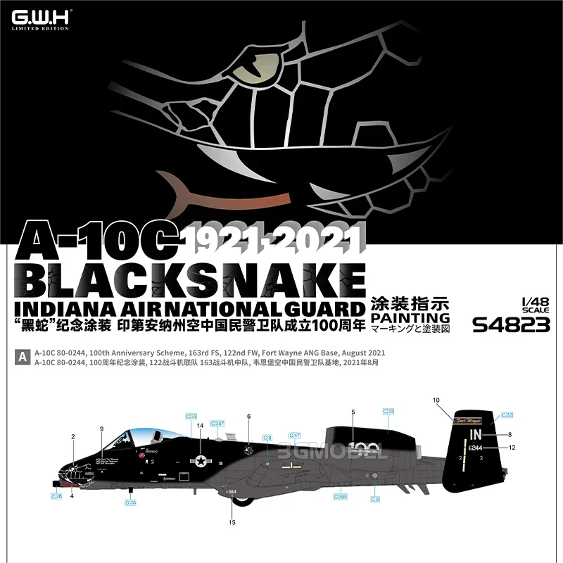 Kit modello di edificio in plastica della Grande Muraglia S4823 A-10C Thunderbolt II "Blacksnake" Guardia Nazionale Indiana Air 1/48