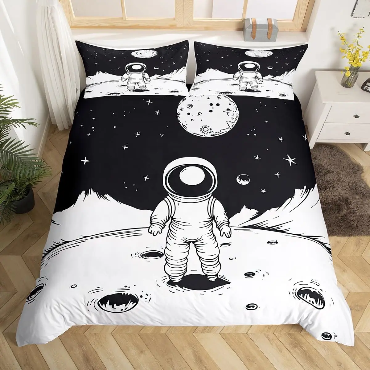 

Пододеяльник с изображением астронавта, космическая планета, комплект постельного белья, королева, эскиз, иллюстрация, звездное небо, пододеяльник для детей и мальчиков