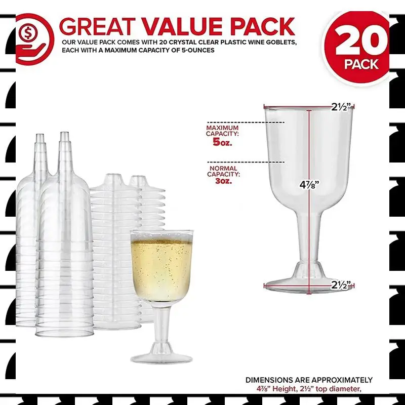 

A44U Clear Plastic Wine Glass Recyclable - Shatterproof Wine Goblet - Disposable & Reusable Cups For Champagne, Dessert 60Pcs