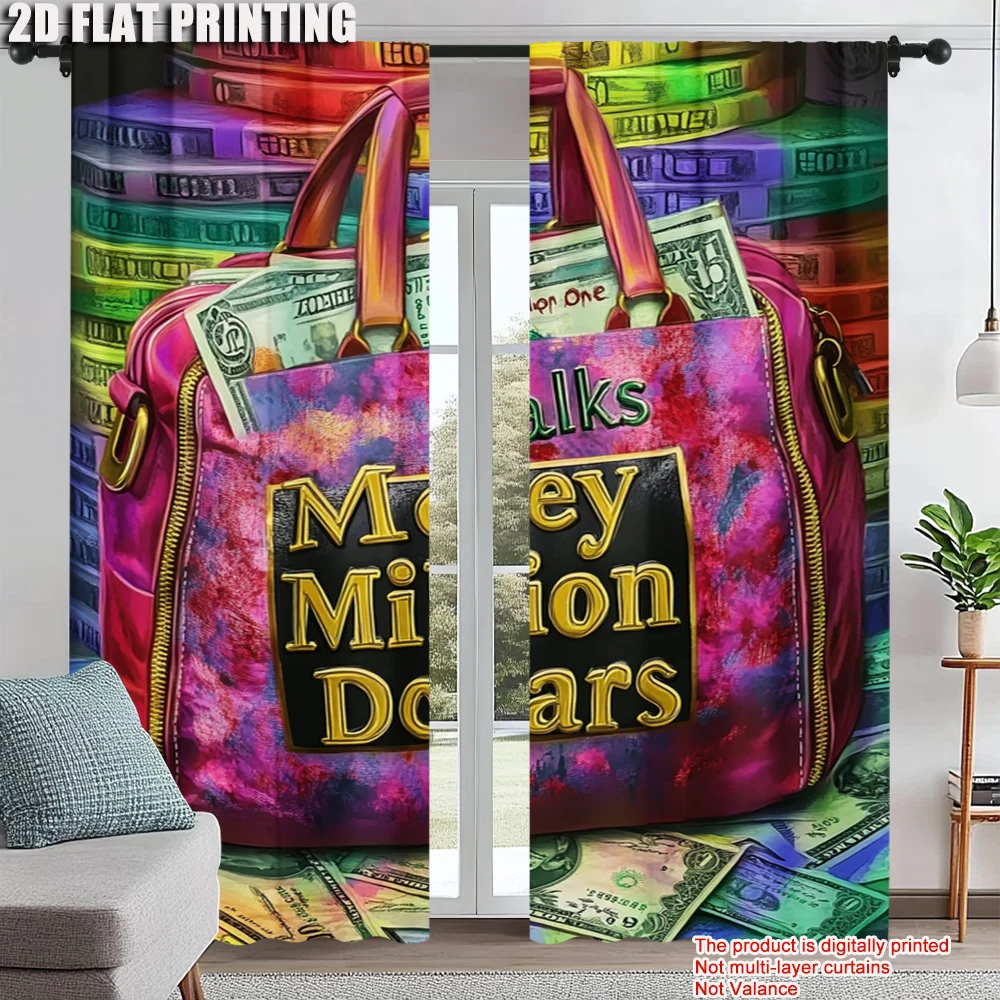 

2pc, Scene Curtain purse stamp Polyester,Without Electricity Family Party Suitable for With rod pockets, translucent polyester