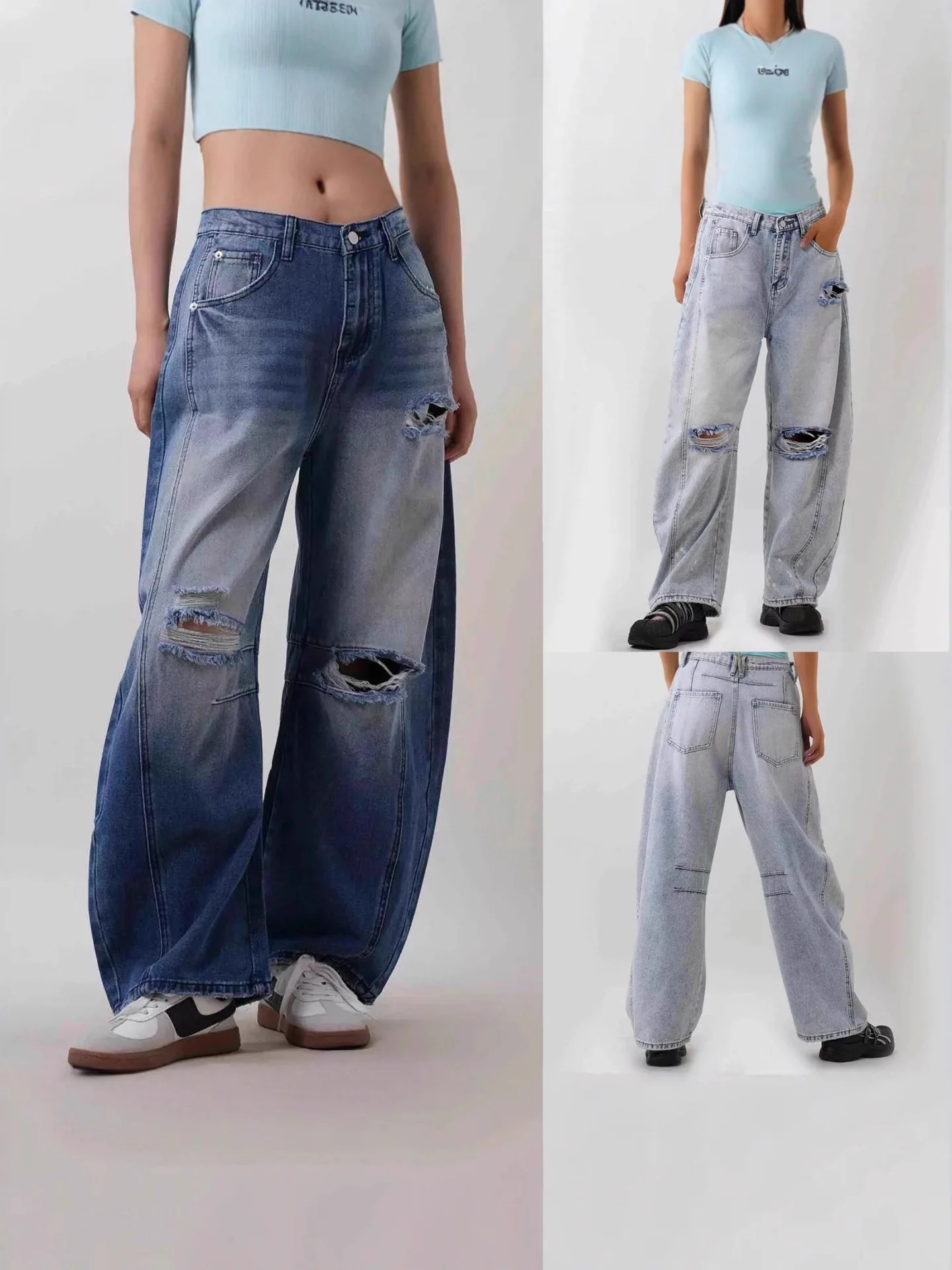 

Retro Style Women's Jeans High Waist Loose Fit Heavy Duty Hole Design Cotton Denim Trendy Ladies Trousers Spring Collection