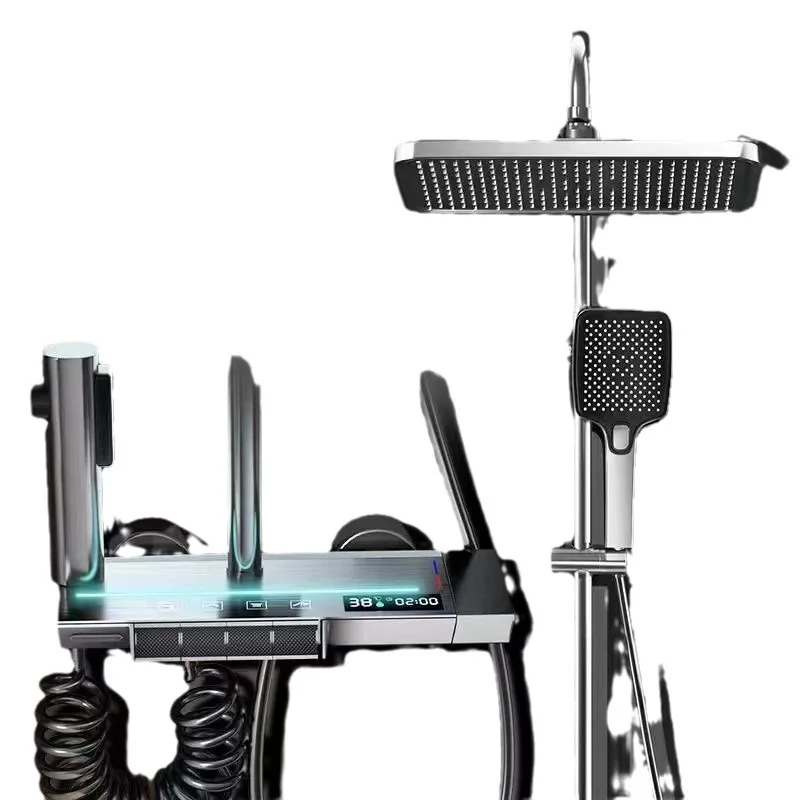 

Modern four-speed glass surface, digital display shower, ambient light, matte white piano key shower