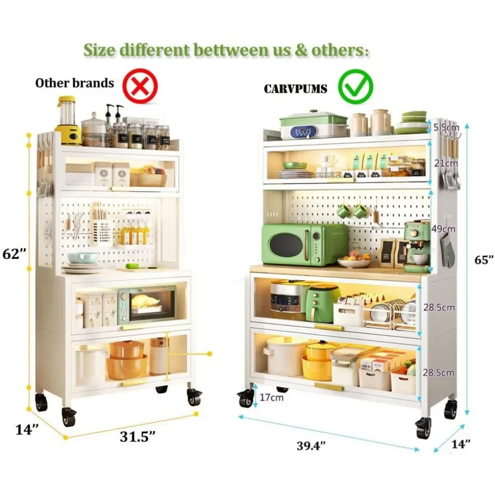 Kitchen Cabinet Bakers Rack, Suporte de microondas, Aparador Hutch Buffet, Sem Parafuso Montagem Rápida