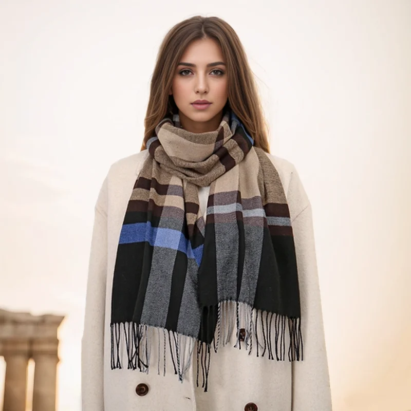 Fashion Plaid Cashmere Scarf Tassel Pashmina Shawl Winter Scarf Women Warm Blanket Thick Scarves Women Wraps New 2024 Scarf