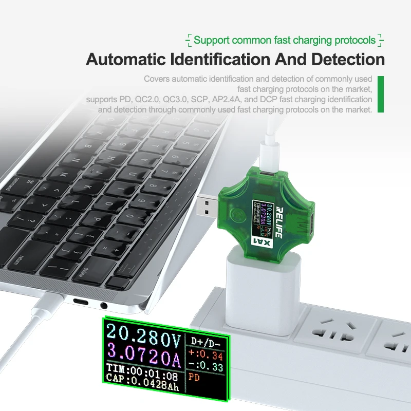 RELIFE XA1 probador multifuncional compatible con PD QC2.0 QC3.0 SCP AP2.4A DCP, instrumento de detección de identificación de carga rápida