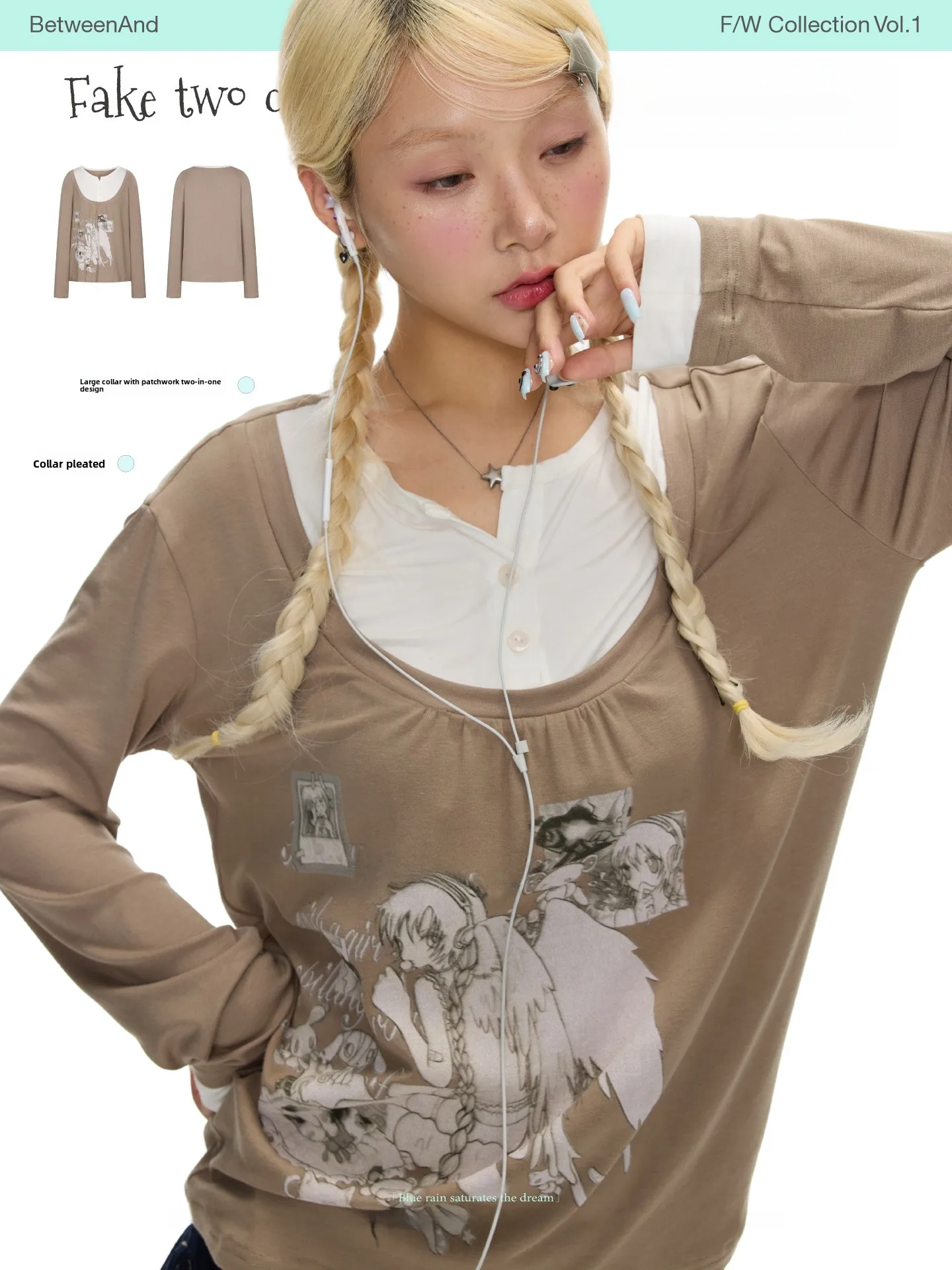 BENAND Daydream Brown Casual College Style Long Sleeve Women's T-shirt Slim Fit Elastic Fiber Polyester 95% Lycra 5%