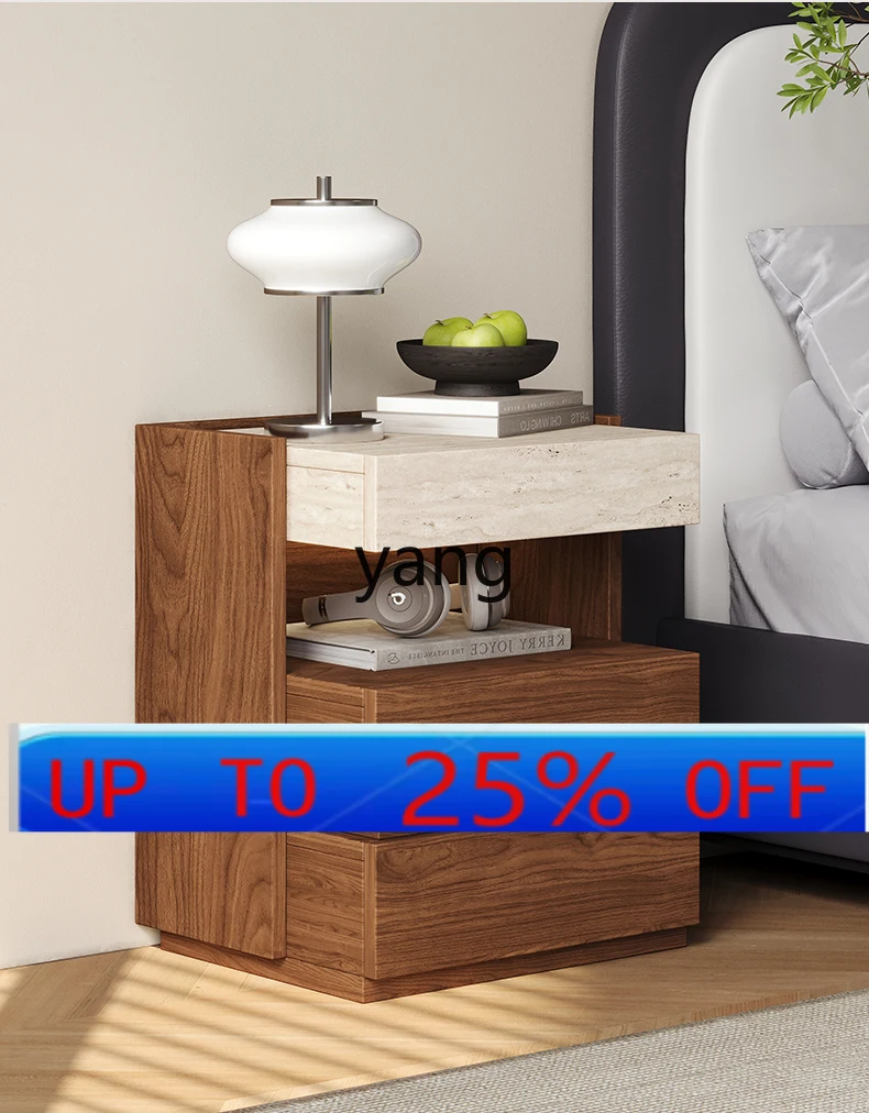 

Lh travertine walnut pattern bedside table is surprising, retro style Italian light luxury intelligent solid wood side cabinet