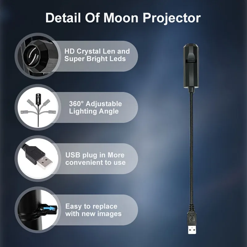 USB Projector Light Halloween Moon Lamp Christmas Holiday Night Light Rotatable Scenes Projector for Wall Ceiling Decor Lighting