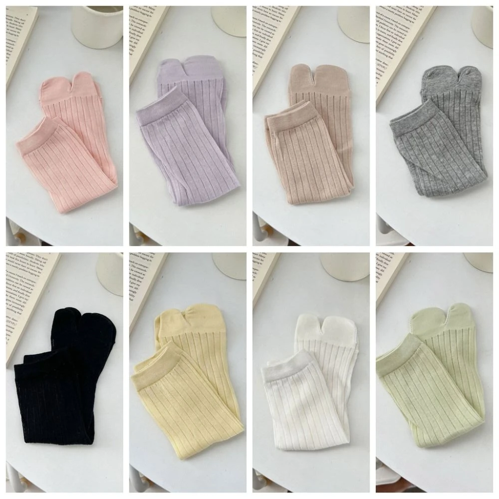 2 أزواج مطاطا لون الحلوى اثنين من الجوارب القطنية لوليتا JK مكافحة زلة فاصل أصابع القدم الجوارب النساء منتصف العجل قصيرة جوارب أنبوبية الفتيات #5