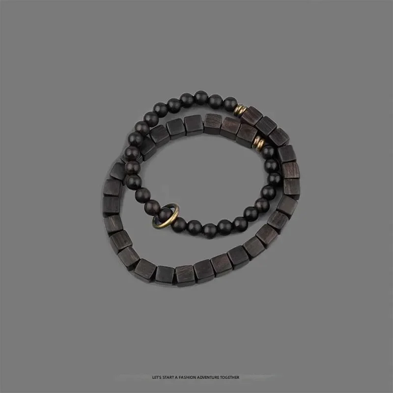 Natural ebony double-layer stacked Dai Wen play bracelet, men's and women's high-end sense plate play beaded bracelet