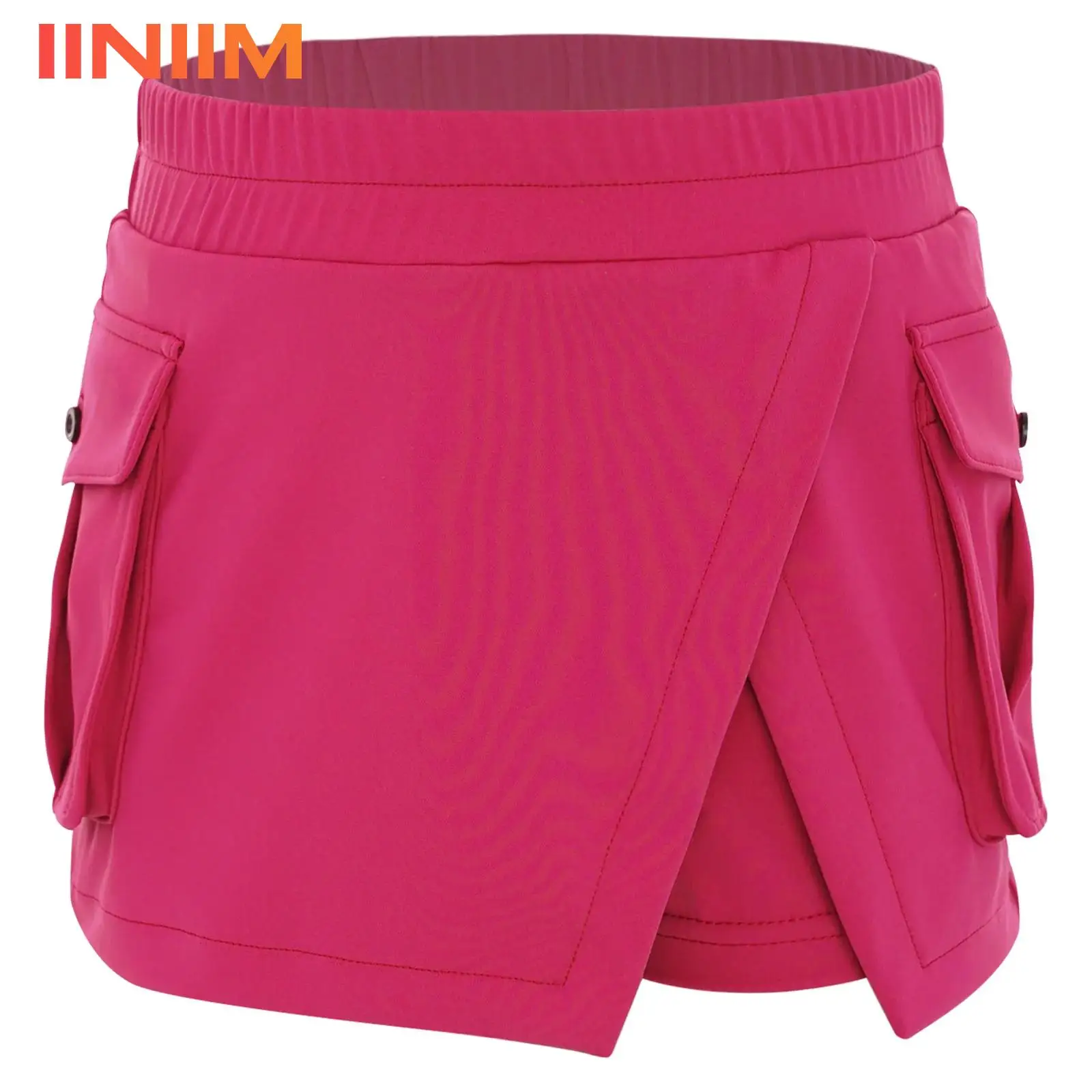 

Kids Girls Split Golf Tennis Costume Athletic Sporty Mini Skirt Inner Shorts Elastic Waistband Flap Pockets Athletic Skirts
