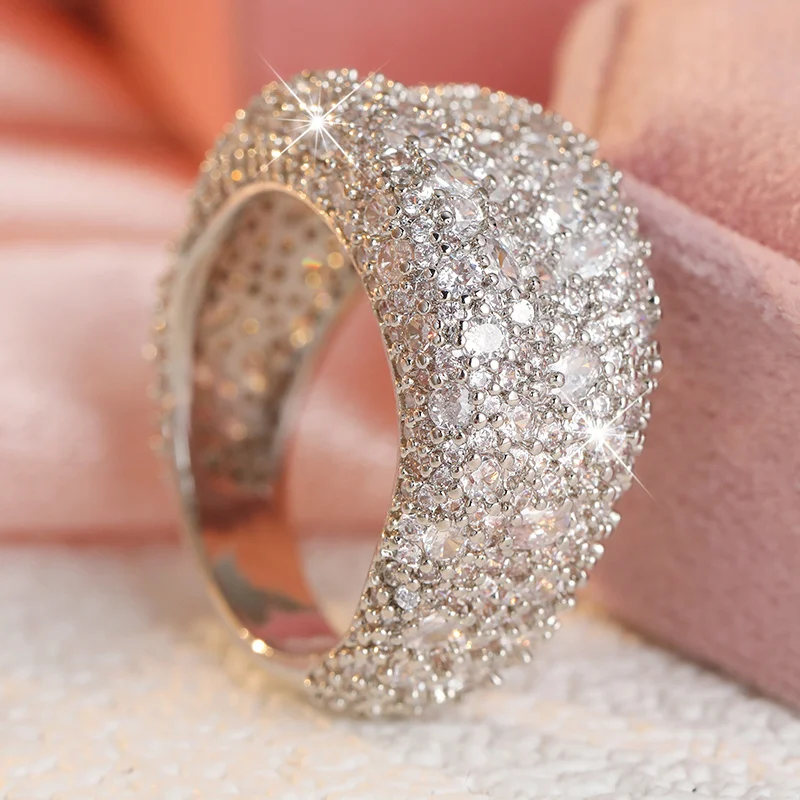 Leichter Luxus-Ring mit dichter Zirkonia-Besatzung für Damen, für formelle Anlässe, glänzender Schmuckring – Detail 4