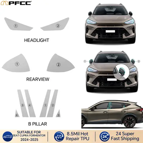 Önceden kesilmiş Seat Cupra Formentor 2024 2025 far dikiz araba koruma filmi şeffaf etiket seti dirençli çizilmez Film