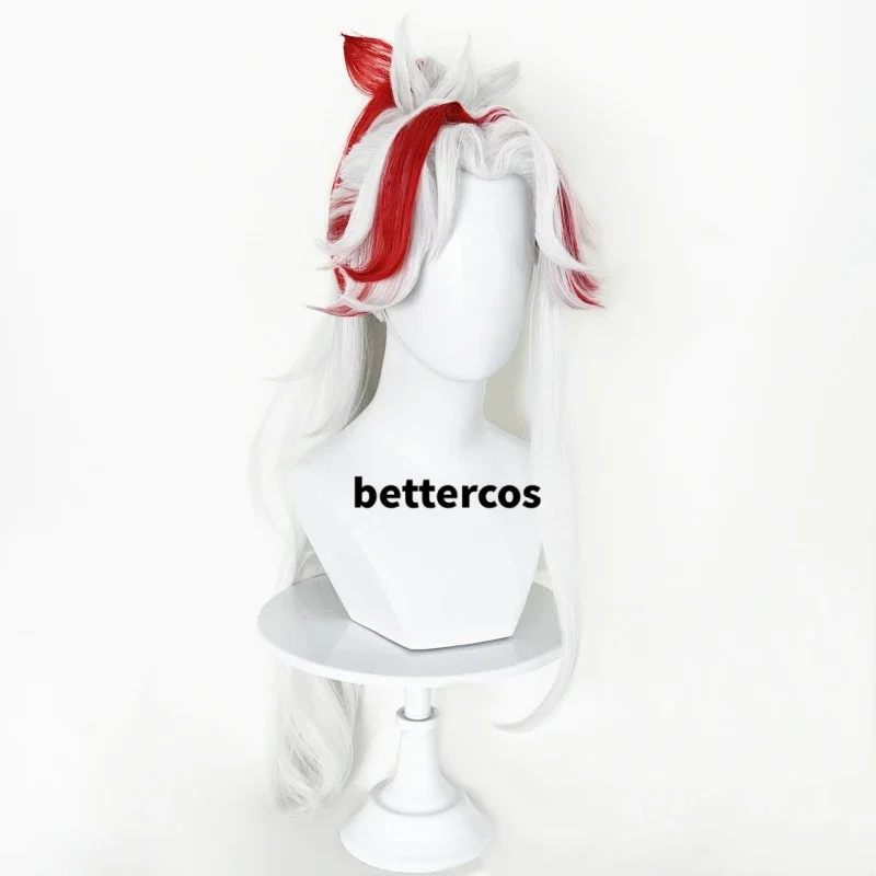 شعر مستعار LOL Heartsteel Yone تأثيري ، رمادي ، أبيض ، مقطع ذيل حصان أحمر ، مقاوم للحرارة ، شعر مستعار أنيمي اصطناعي ، قبعة