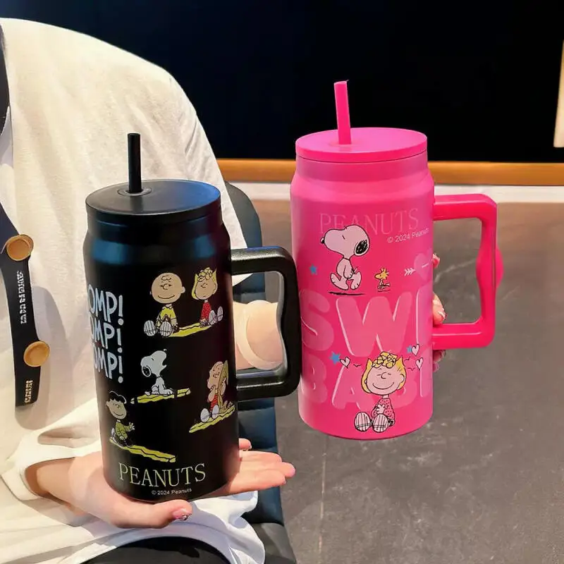 Snoopy 304 Stainless Steel Large Capacity Insulated Cup Kawaii Girls Cartoon Straw Cup Office Handheld Insulated Cup Gift