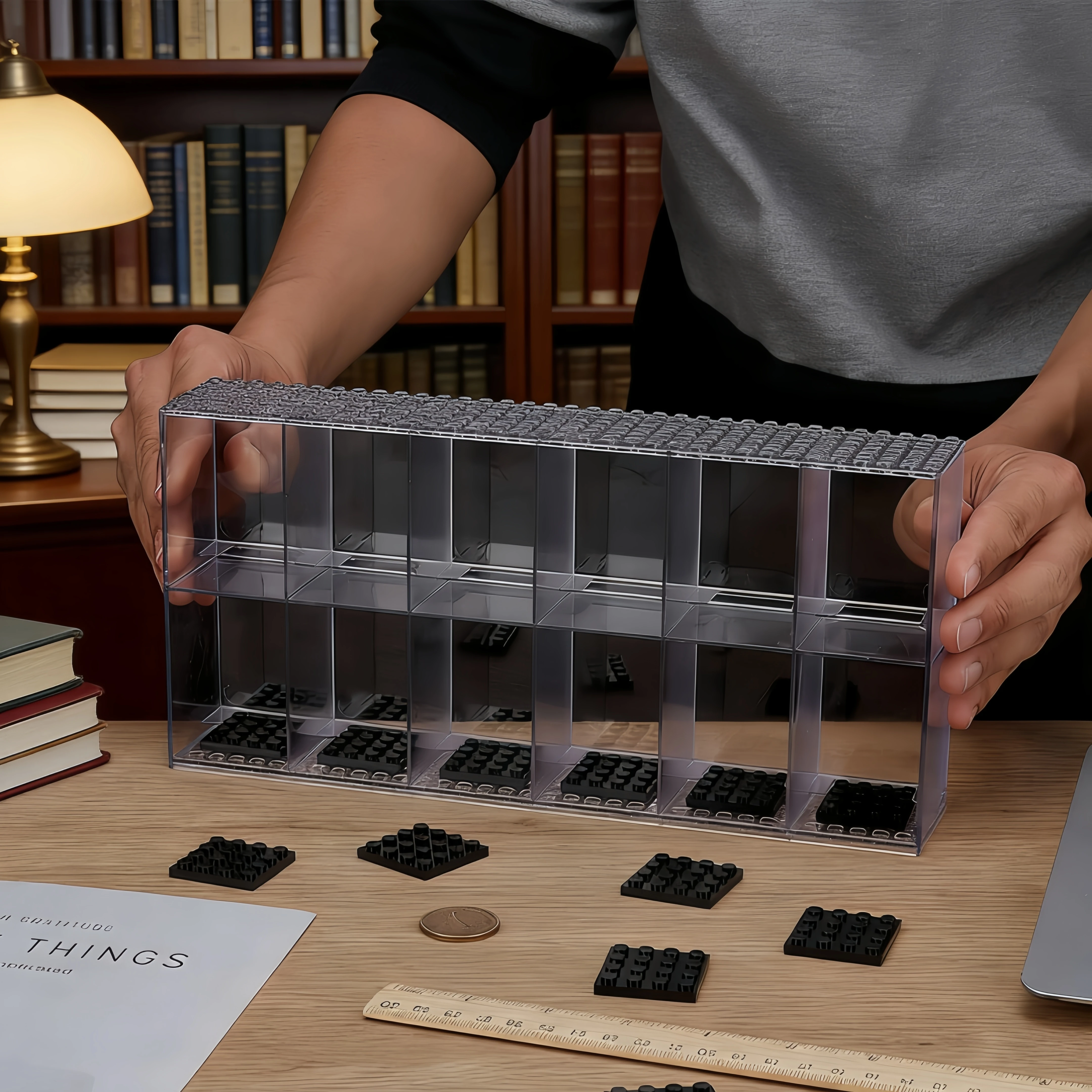 Mini caixa de exibição de boneca - Caixa de exibição de bloco de construção de acrílico, recipiente de armazenamento empilhável, para mini bonecas, caixa de armazenamento para boneca