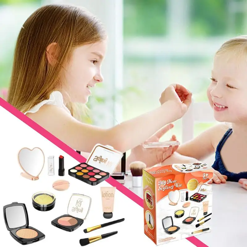 Juego de maquillaje para niños, juegos de cosméticos de imitación para niñas, Kit de maquillaje para juego de imitación, kits de cosméticos seguros para jugar y