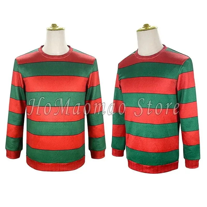 Freddy Krueger Cosplay Costume Adult Red Green Striped Top Suit Freddie Krueger Christmas Party Stage Performance Clothes