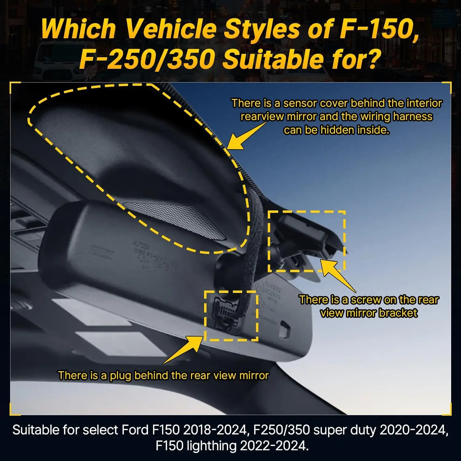 كاميرا 4K لسيارة Ford F150 2018-2025 F250/F350 Super Duty، WiFi & APP، تسجيل حلقي، شاشة ركن 24 ساعة، بطاقة 128 جيجابايت #3