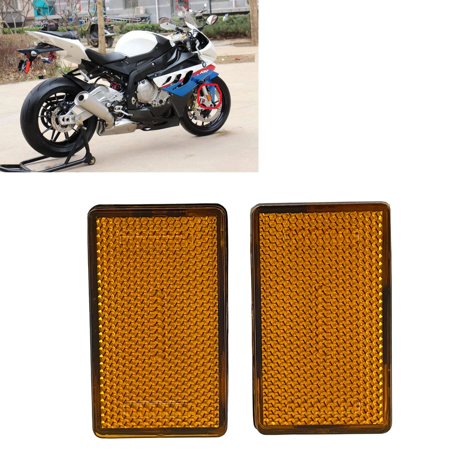 Motorcycle Yellow Rectangle Plastic Front Fork Leg Reflector Warning Stickers For BMW K1200RS K1200 GTR1200RT R1200GS R1200R