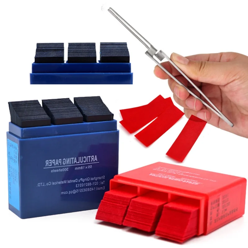 

100μm Articulating Paper 300Pcs Sheets Dental Occlusion Strip Tweezers Dentist Clinic Orthodontic Occlusal Bite Tools