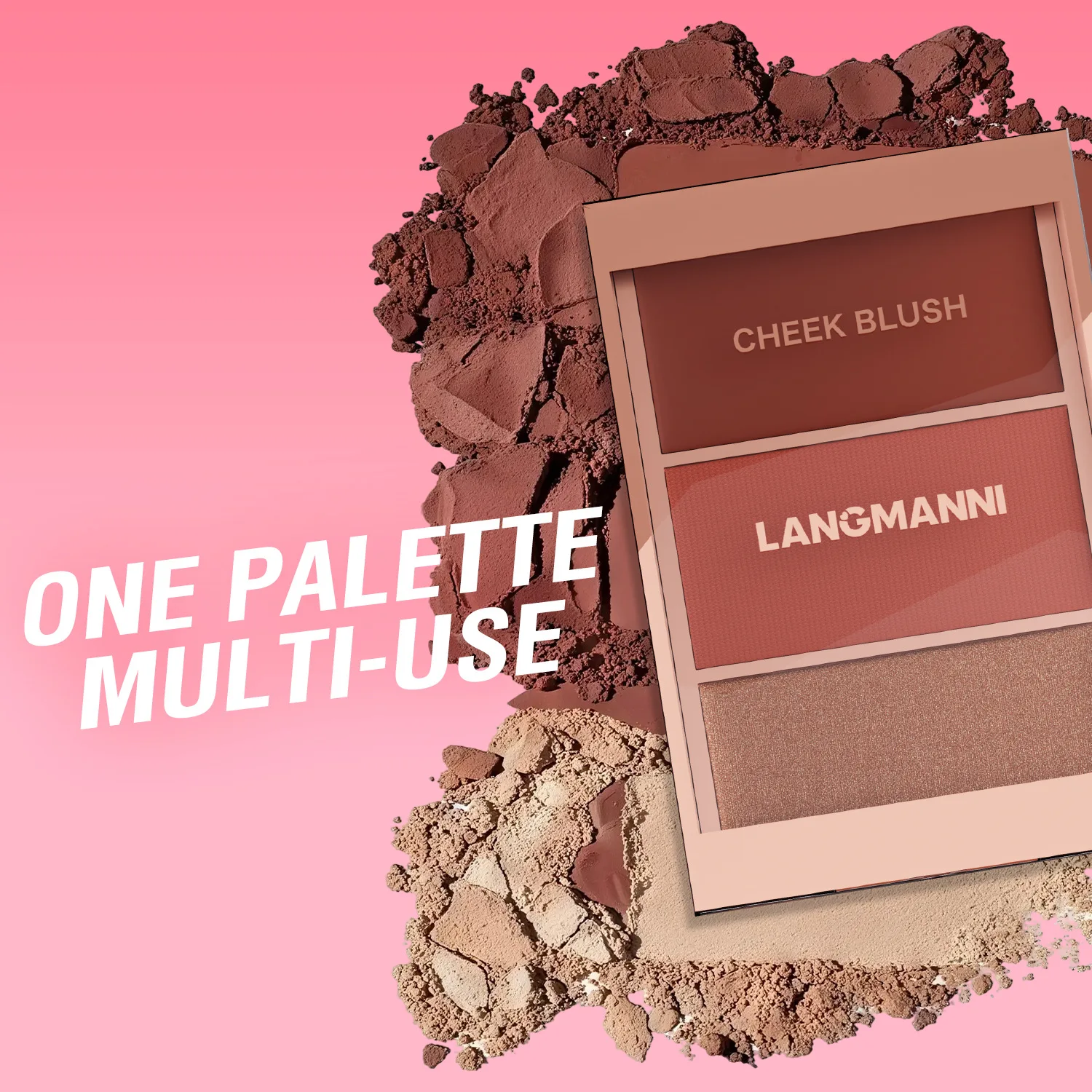 3-in-1 コントゥアリングブラッシュパレット - クリーム＆パウダーブラッシュ、コントゥア＆ハイライト、顔と目のための完全なルックを実現する積み重ね可能なカラー