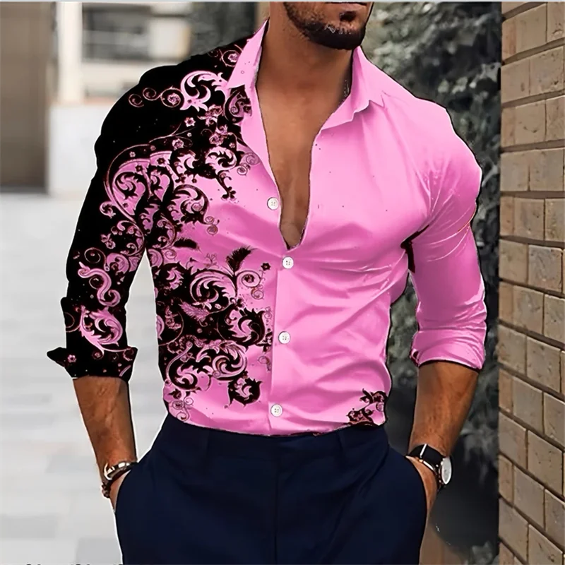 

New fashionable men's 3D printed long sleeved button up shirt, street casual Hawaiian shirt, handsome men's clothing