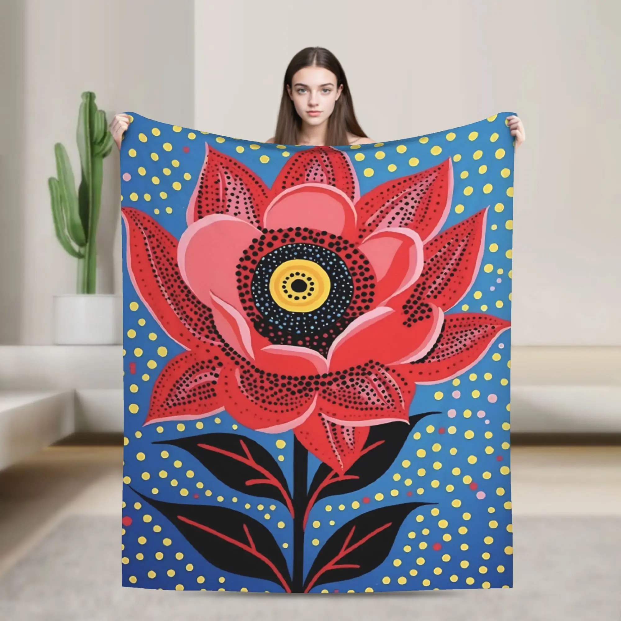 Yayois Kusamas Poppy Flower Polka Dot Blanket  Fuzzy Throw Blankets Summer Air Conditioning Decoration Soft Warm Bedspreads,
