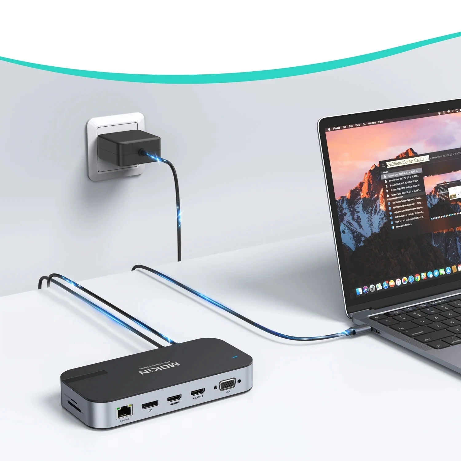 Estación de acoplamiento USB C MOKiN 15 en 1 | 2 HDMI + DP + VGA, RJ45, SD/TF, USB C 3.1 10Gbps, PD, Audio para Mac iPad Laptop Thunderbolt