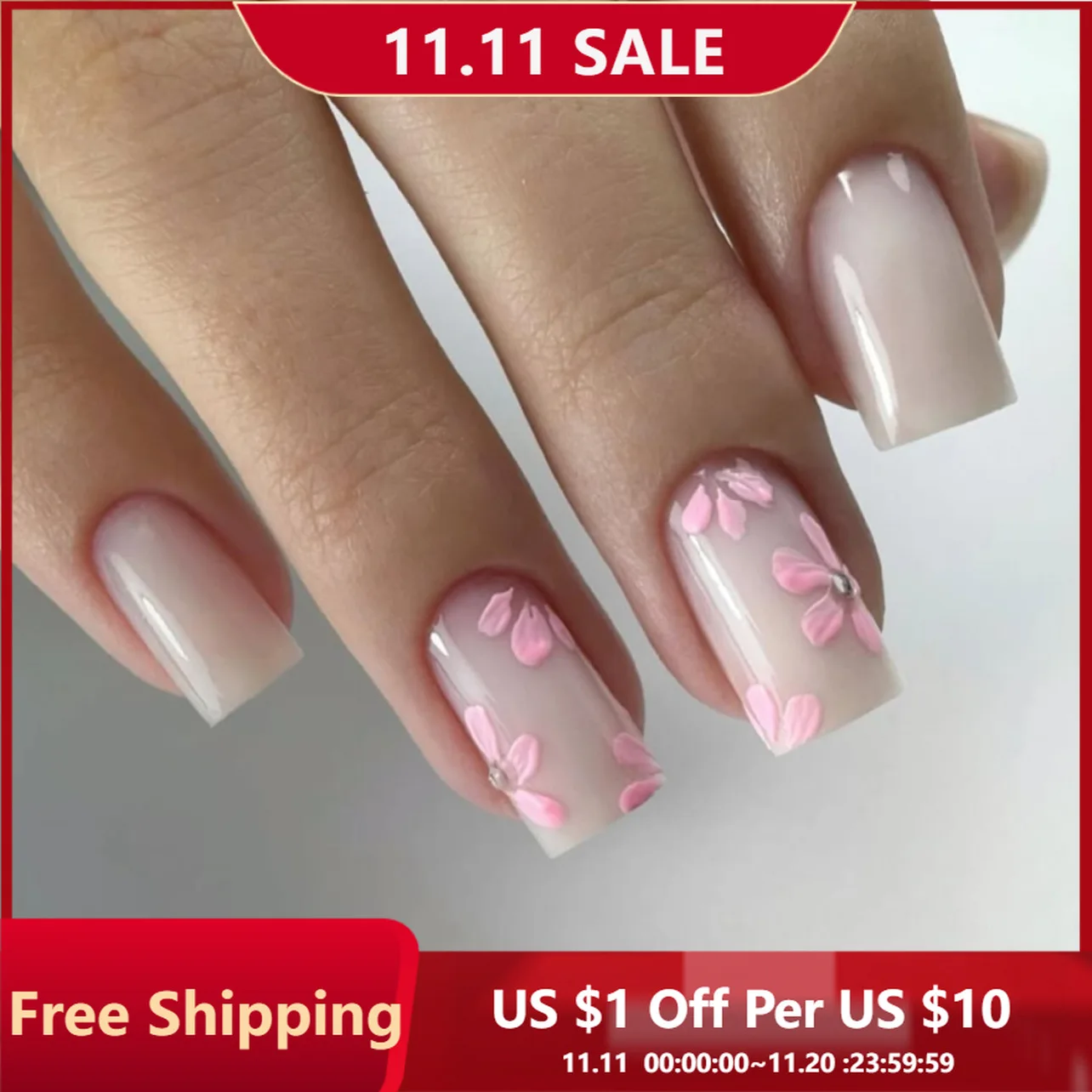 

24Pcs Press on Nails Short Square Nude Floral Cat's Eye Full Coverage Nail Tips for Women&Girl Removable Wearable False Nail