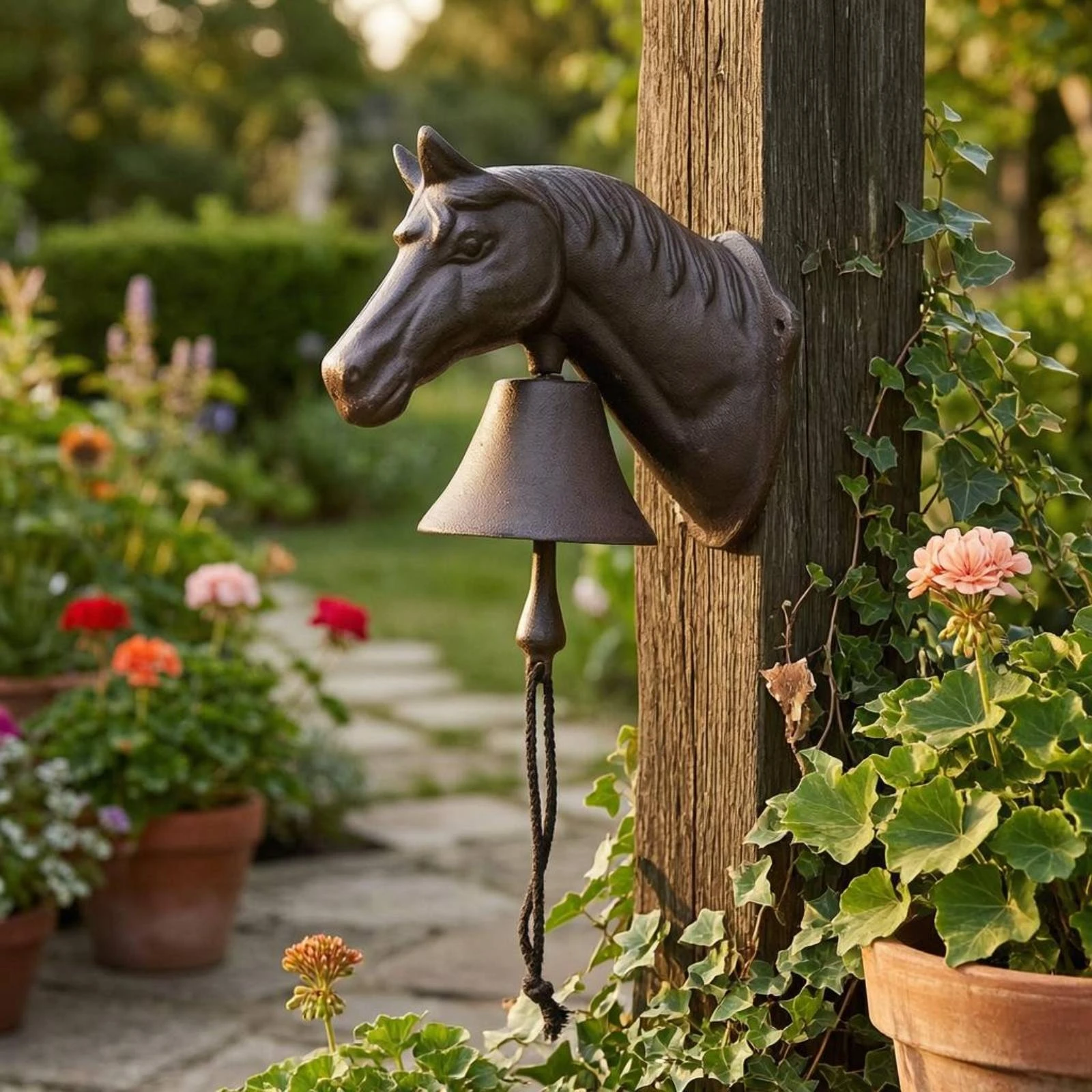

Horse-Head Bell Hand-Pull Cast Iron Entry Bell Entryway Fixture Vintage House Decoration Sculpted for Doorway