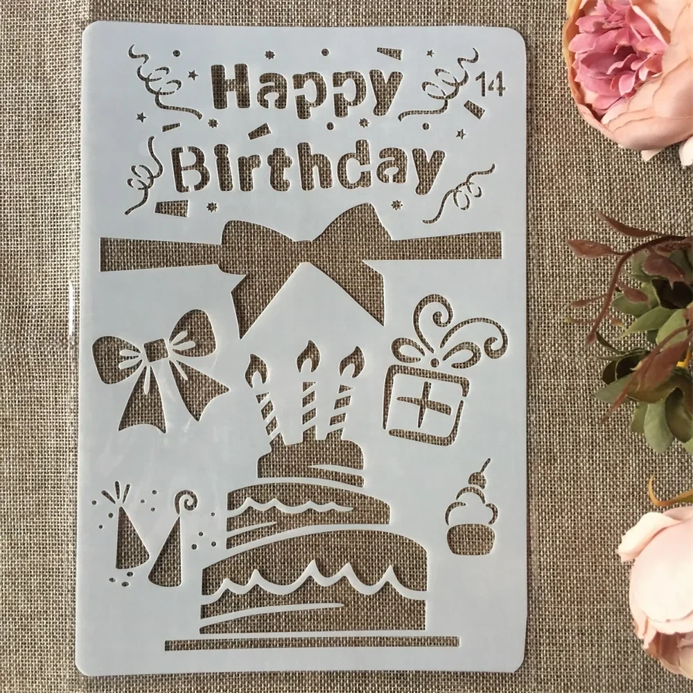 4Pcs A4 26cm Birthday Cake Wedding DIY Craft Layering Stencils Painting Scrapbooking Stamping Embossing Album Paper Template