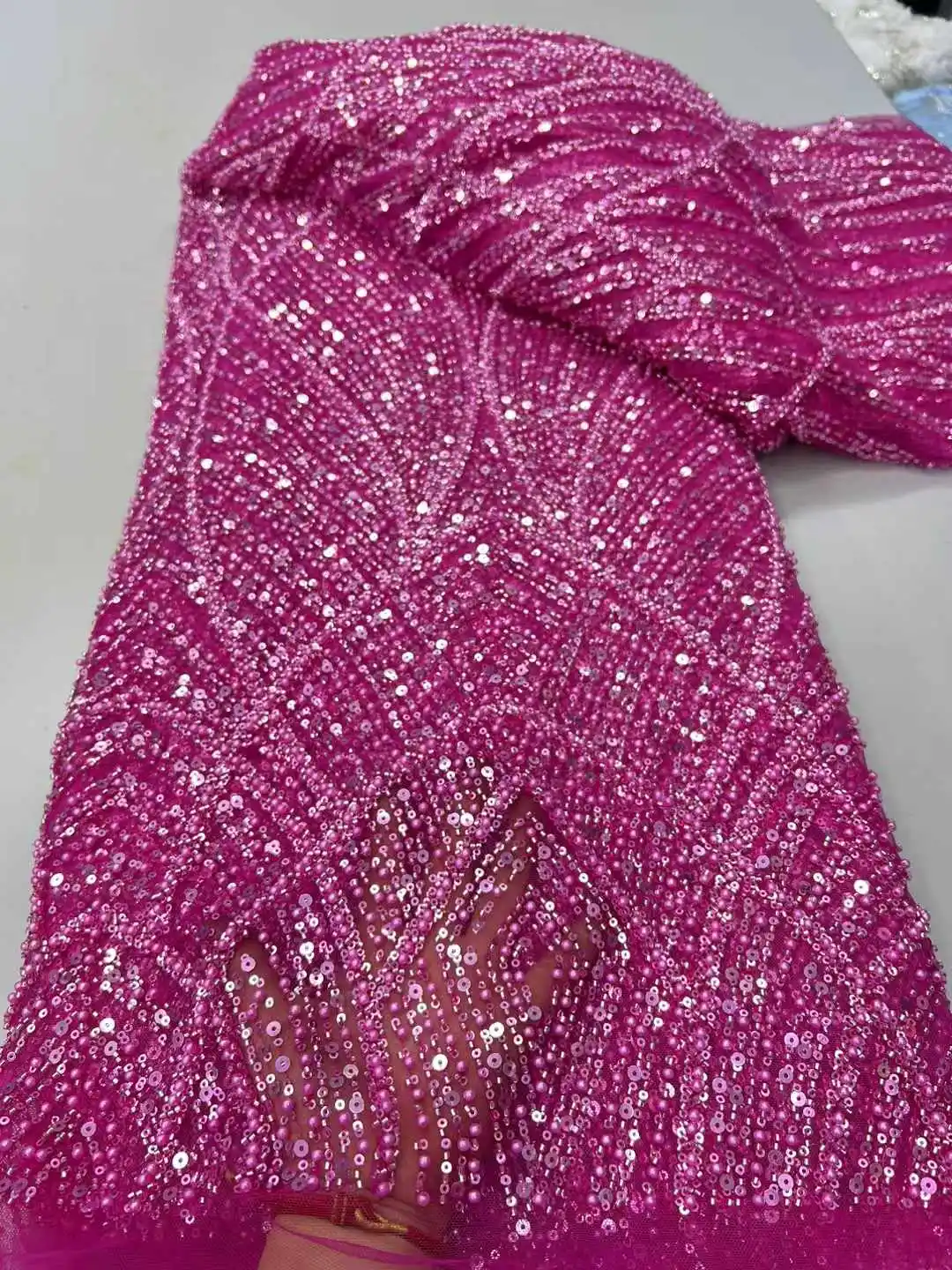 Новая, тяжелая, вышивка жемчугом и трубкой из бисера, французская тюлевая сетка, кружево из африканской ткани с бусинами, вечерние платья. Свадьбы